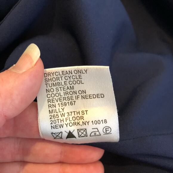 Milly navy blue puff shoulder v neck silk dress size 2 - Picture 10 of 16